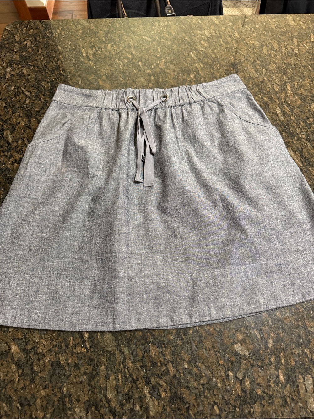 Eileen Fisher Heathered Light Gray Drawstring A-Line Skirt
